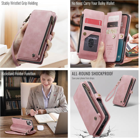 Defencase Compatible with iPhone 13 Mini Case Wallet with RFID Blocking Card Holder for Women Men, PU Leather Magnetic Snap Flip Zipper Strap Wall...
