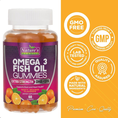 Omega 3 Fish Oil Gummies, Extra Strength Omega Fish Oil Supplement, High Absorption for Joint, Heart & Brain Support, Nature's Heart Healthy Omega...