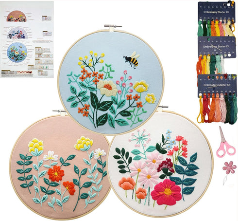 Ahapego Embroidery Kit for Beginners Adults, 3 Sets Hand Embroidery Kit DIY Crafts, Embroidery Stitch Practice Kits with Stamped Pattern, Easy to ...