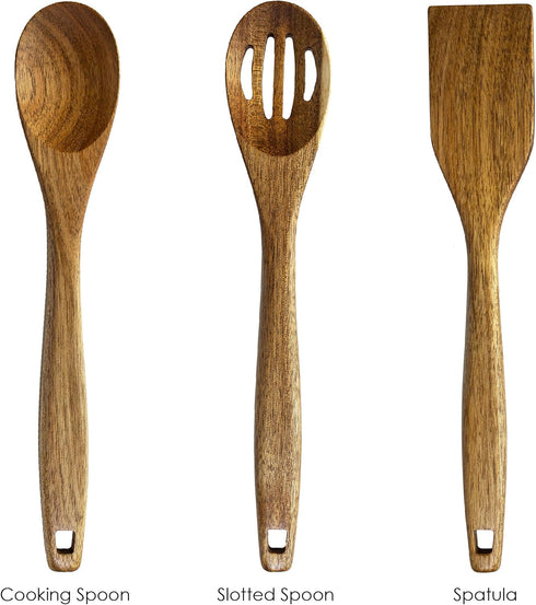 3 Piece Acacia Wood Kitchen Utensils Set, Wooden Cooking Utensils Set...