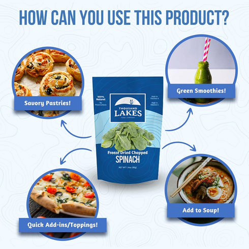 Thousand Lakes Freeze Dried Vegetables - Spinach 1.4 ounces | 100% Veggies | Nothing Added | Excellent Source of Iron...
