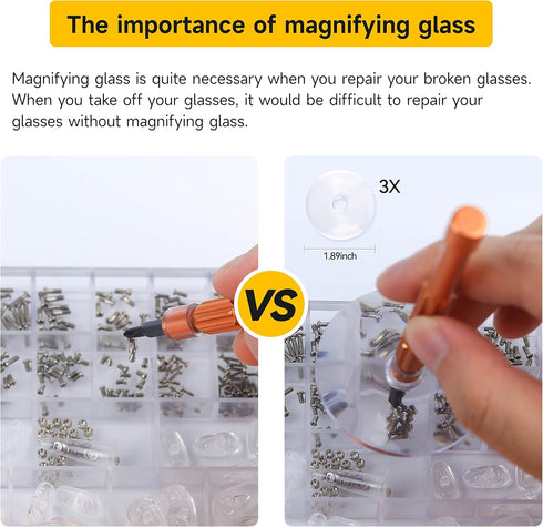 Upgraded All-in-One Magnetic Eyeglass Repair kit with Magnifying Glass, Repair Tool Kit with 12 interchangeable Screwdriver Bits, Nose Pads, Screw...