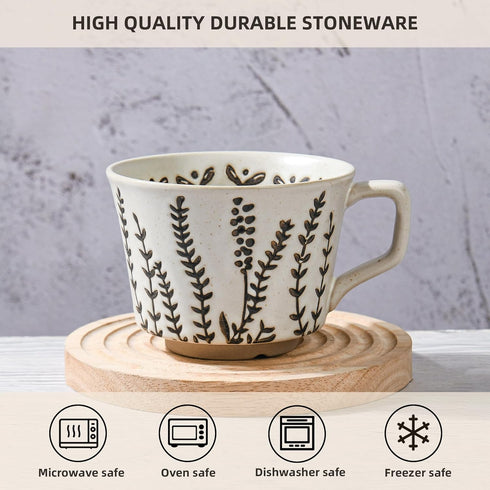 Ceramic Coffee Mug, 12oz Novelty Unique Teacup with Large Handle, Stoneware Cup for Tea Mocha Latte Cappuccino Espresso, Gift for Women and Men (1...