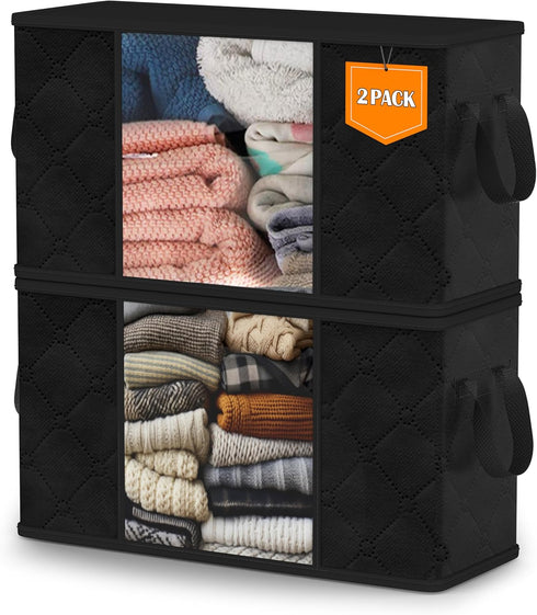 2-Pack Large Storage Bags for Clothing| Black Foldable Blanket Storage Bags| Organizers used for bedrooms and closet space| 90L Storage Size by Ho...