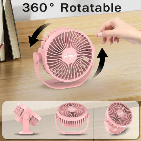 efluky USB Small Desk Fan, 3 Speeds USB Rechargeable Fan Built-in Battery, 360° Adjustment Portable Mini Fan Suitable for Home, Office and Travel,...