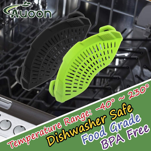2PACK AUOON Clip on Strainer for All Pots Pans - Silicone Pasta Strainer Kitchen Colander for Draining Noodles Spaghetti Ground Beef Grease?Easy t...