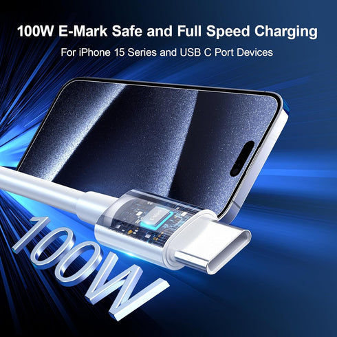 100W Fast USB C to USB C Cable 3ft 2Pack, USB C Charger Cable Fast Charging Type C Charging Cable for iPhone 15 Pro Max Plus MacBook Pro/2019/2018...