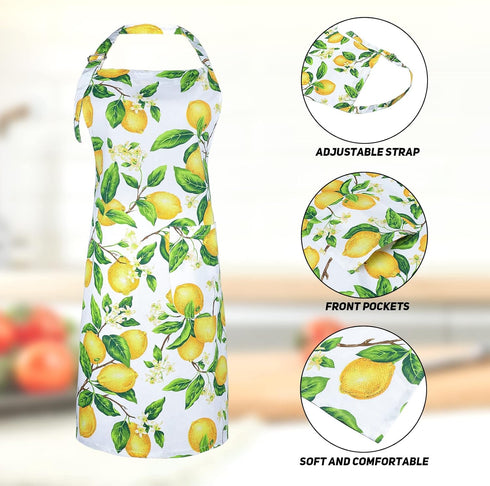 G2PLUS Cotton Kitchen Apron with Pockets, Thick Lemon Apron, Adjustable Cooking Apron for Baking, Chef Apron for Women, Men, Holiday and Xmas Gift...