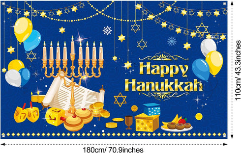 Tatuo Large Happy Hanukkah Party Decoration - Chanukah Photography Backdrop 70.9 x 43.3 Inch Blue Shiny Menorah Lamp...