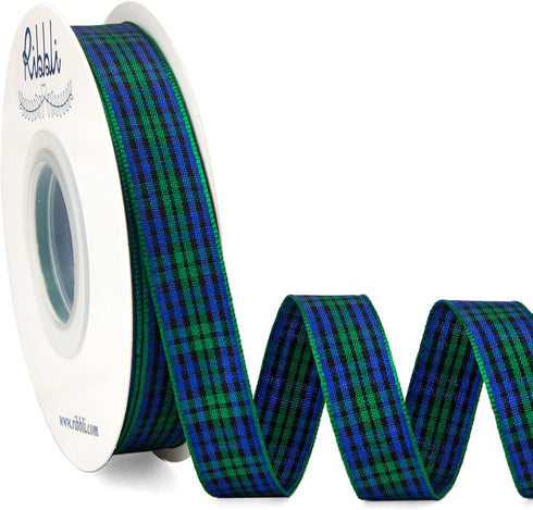 Ribbli Black Watch Tartan Ribbon,5/8 Inches x Continuous 25 Yards,Christmas Ribbon Use for Gift Wrapping, Christmas Decoration-Blue/Green...