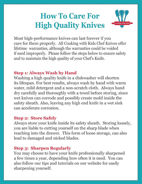 My First Chef's Knife for Children - (Royal/Navy) w/Protective Safety Sheath - German Stainless Steel - Curved Finger Shield - Choose from a varie...