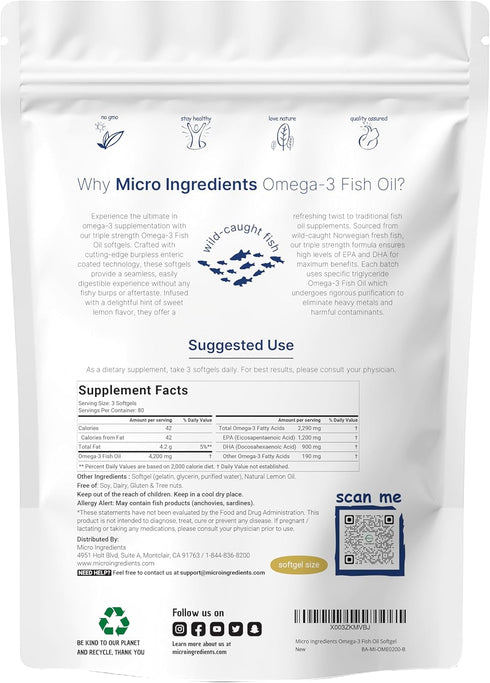 Triple Strength Omega 3 Fish Oil Supplements 4200mg Per Serving, 240 Softgels – Lemon Flavored – Burpless | EPA 1200mg + DHA 900mg | Deep Sea Fish...