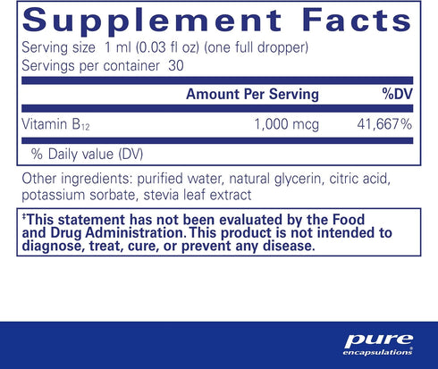 Pure Encapsulations B12 Liquid | 1,000 mcg Vitamin B12 (Methylcobalamin) Supplement to Support Nerves, Immune Health, Energy, and Cognitive Functi...