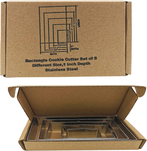Rectangle Cookie Cutter Set-5 Pack Stainless Steel Rectangular Biscuit Molds Fondant Cake Cookie Cutter Set Pastry Mold-1" Depth...
