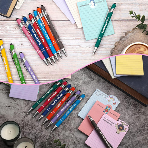 20 Pcs Christian Gifts Set Bulk Bible Verse Pens Sticky Notes Scripture Ballpoint Quote Cute Religious Note Pads for Nurse Teachers Office (Christ...