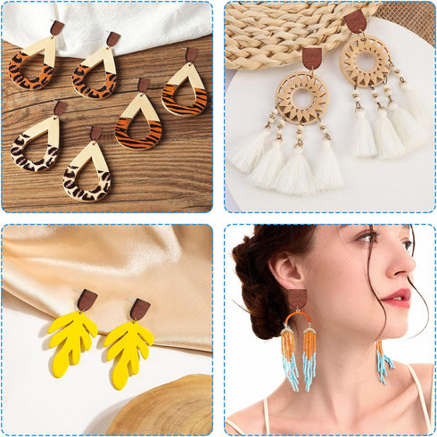 Wood Earring Posts for Jewelry Making,70Pcs Wood Studs for Earring Making Wooden Stud Earrings Posts with Loop Earring Findings Earring Pin Studs ...