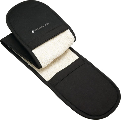 MasterClass Double Oven Gloves, Heavy Duty Cotton with Heat Resistant Quilted Interior, Black, One Size Fits All...