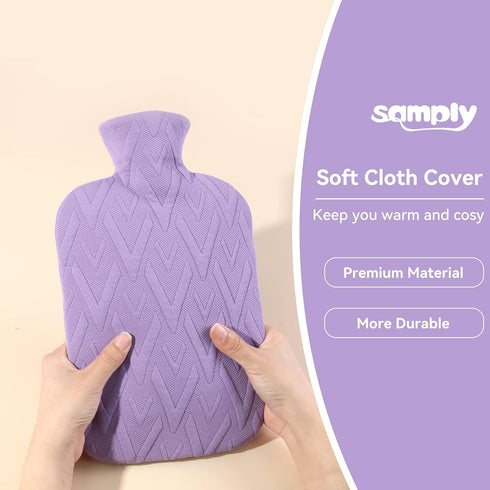 samply Hot Water Bottle with Cover, 2L Hot Water Bag for Hot and Cold Compress, Hand Feet Warmer, Neck and Shoulder Pain Relief, Light Purple...