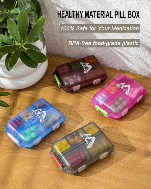 4PS Travel Pill Organizer with 164 Slice Labels?10 Compartments Travel Pill Box Portable Folding Small Pill Case Daily Pill Container Used for Car...