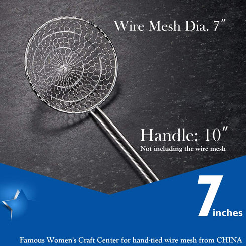 Hicook Stainless Steel Kitchen Spider Strainer Skimmer Ladle Food Dumpling Noodle Strainer for Pasta Spaghetti Noodles and Frying, 7 inches...