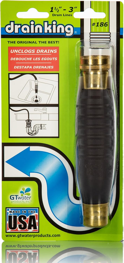 Drain King 186 Unclogs Bathroom Sinks, Showers, and Swimming Pool Drains, 1.5 to 3 Inch...