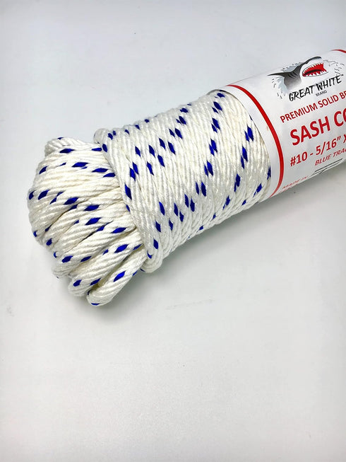 GREAT WHITE BLUTRACE® SASH Cord #10 Made in USA, 5/16" x 100ft. Hank, Cotton Tie Down Camping, Clothesline, Rigging, Crafts, Theatre, Window Repla...