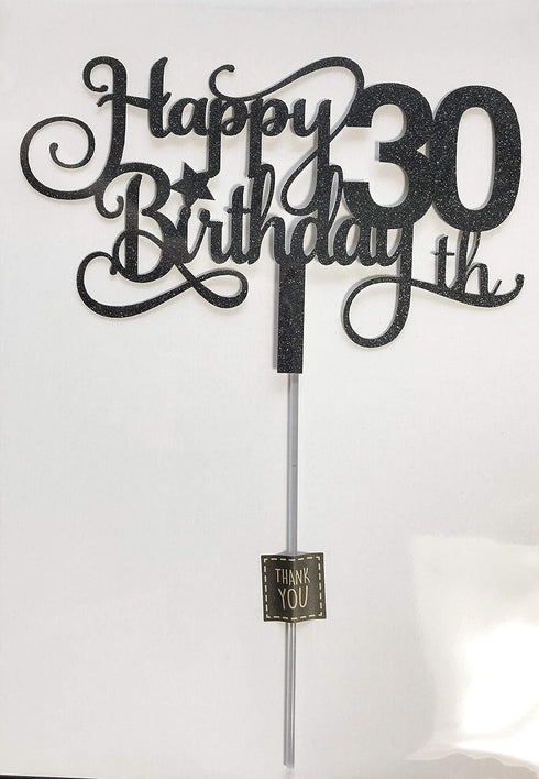 Black Glitter 30th Birthday Cake Topper, Happy 30th Birthday Cake Topper, 30th Birthday Party Decorations...