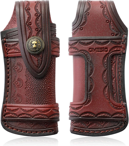 Omesio Pocket Knife Sheath Big (L), 5.28" (for <13.41cm knife) Leather Knife Sheaths for Belt, Horizontal Knife Sheath for Belt Sideways, Brown Le...