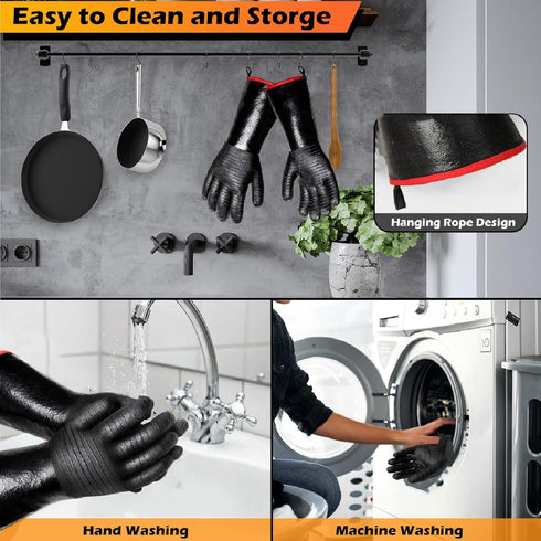BBQ Gloves - 1472°F Thicken Heat Resistant Gloves w/S-Hook 14 in Kitchen Oven Mitts Waterproof Grill Gloves Oil Resistant Grilling Gloves Cooking ...