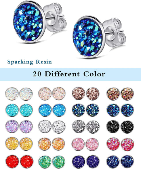Yaomiao 20 Pairs Round Stud Earrings Stainless Steel Druzy Stud Earrings Set Anti Sensitive Fits Women Men Birthday Gift...