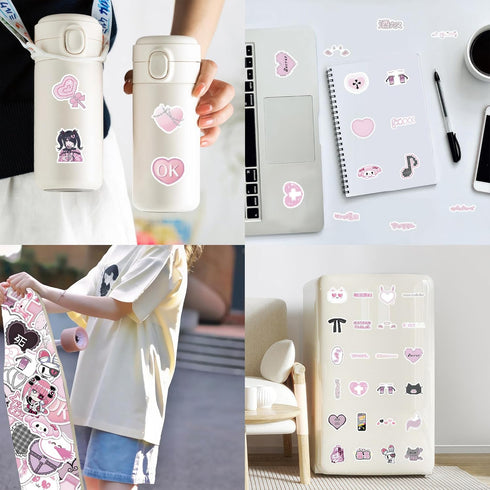 100 Pcs Cute Stickers Aesthetic Kawaii Stickers for Girls Teen Girls Pink Stickers Anime Girl Stickers Laptop Stickers for Women Phone Case Sticke...