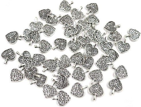 50 Pcs Heart Charms Antique Silver Pendants Beads Supplies for DIY Jewelry Making Necklace Bracelet Accessories Making Finding Earring Keychain Cr...