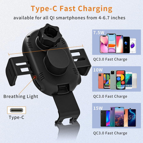 SUPERNIGHT Wireless Car Charger, 15W Qi Fast Charging Auto Clamping Phone Holder Mount on Air Vent & Dashboard for iPhone Samsung Huawei Oneplus, ...