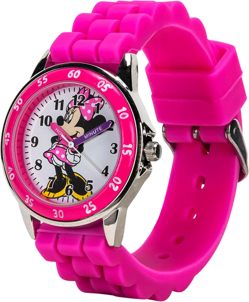 Minnie Mouse Kids' Analog Watch by Accutime - Pink Bezel, Strap & Dial, Time-Teacher Model MN1157...