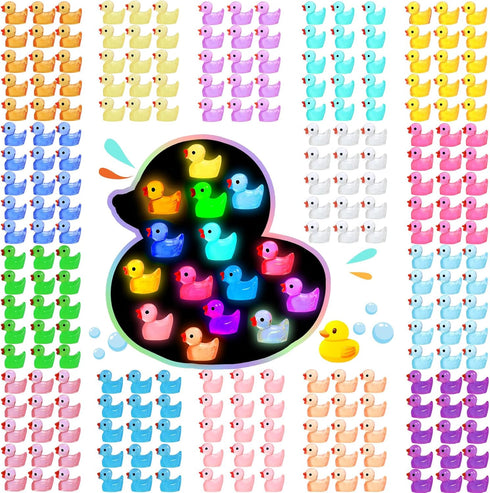 225 Pcs Luminous Mini Resin Ducks Bulk 15 Colors Tiny Duck Glow in The Dark for Garden Micro Landscape Dollhouse Aquarium Potted Ornament Charms B...