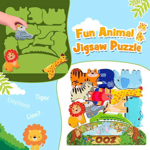 Animals Montessori Toddler Toys 2 3 4 5 6 7 Year Old Boys Girls Wooden Animal Blocks Stacking Toy Kids Birthday for Boy Girl Age 3-7 Educational T...