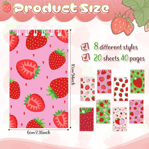 24 Pcs Strawberry Small Notebooks Bulk Strawberry Party Favors Notepads Strawberry Mini Pocket Notebooks for Strawberry Birthday Party Decorations...