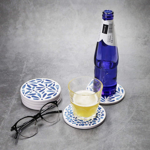 AD Set of 6 Coasters for Drinks Absorbing Round Ceramic Stone Coaster with Cork Base,Tabletop Protection Mat for Mugs and Cups,Office,Kitchen (Ind...