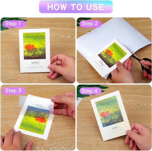 Holographic Sticker Paper, 24 Sheets Transparent Holographic Laminate Vinyl Sheets Self Adhesive, Clear Overlay Lamination Sticker Film for Sticke...