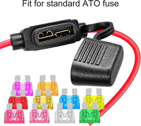 VANTRONIK Waterproof Inline Fuse Holder 6 Pack for Standard ATO ATC Medium Blade Car Fuse, 14 Gauge AWG Wire,10 Inches Long...