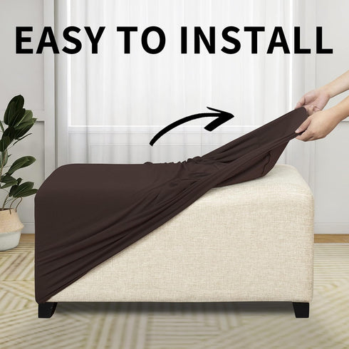 Easy-Going 100% Dual Waterproof Stretch Ottoman Cover Rectangle Folding Storage Stool Furniture Protector Soft Slipcover for Living Room with Elas...