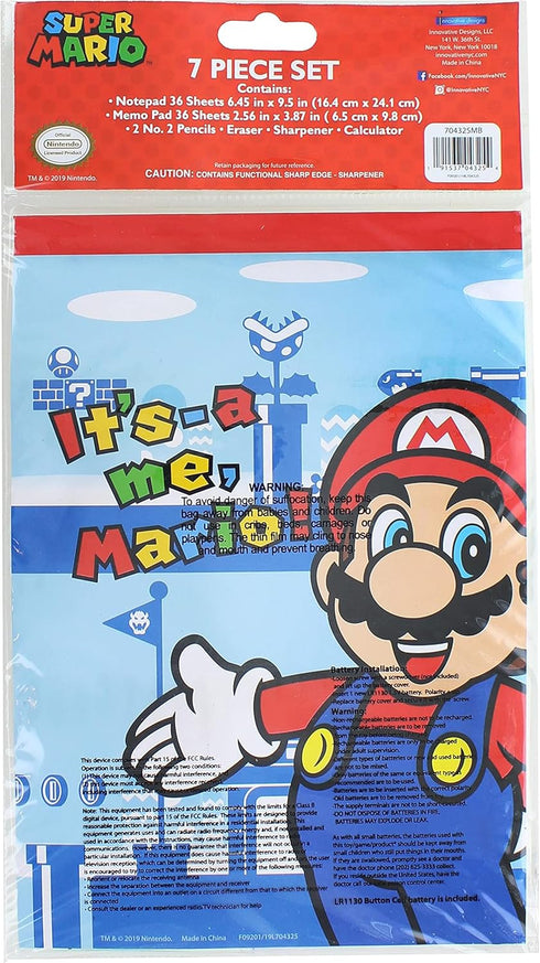 Mario Bros. Calculator School Supplies Set - 7 Piece Bundle for Back to School...