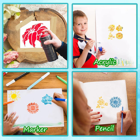 Flower Stencils for Painting, 64pcs 3 Inch Stencils for Crafts Rock Painting Stencils Plastic Reusable Stencils for Painting on Wood Wall Tile Hom...