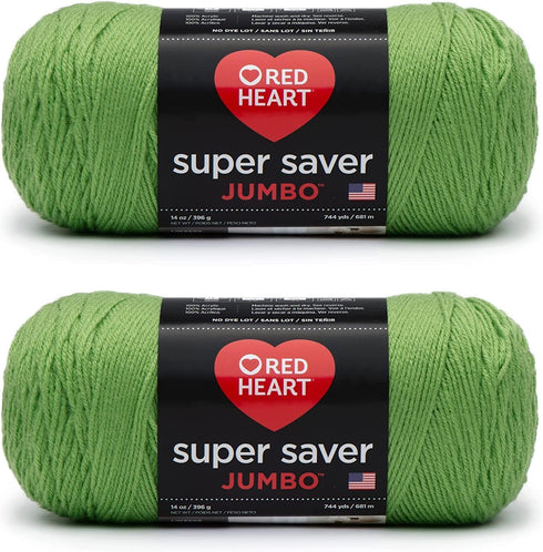 Red Heart Super Saver Jumbo Spring Green Yarn - 2 Pack of 396g/14oz - Acrylic - 4 Medium (Worsted) - 744 Yards - Knitting/Crochet......