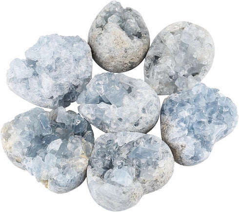 rockcloud Natural Raw Blue Celestite Mineral Healing Crystal Cluster Geode Irregular Home Decoration Gemstone Specimen Large...