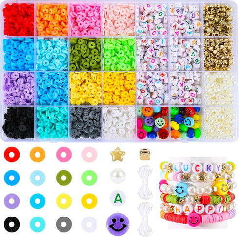 Bracelet Making Kit Beads for Girls, 12 Color Clay Beads Friendship Alphabet Beads Jewelry Making Kit, Seed Beaded Smile Butterfly Beaded for Heis...