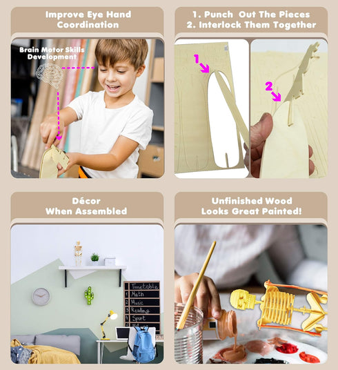 Puzzled 3D Puzzle Human Skeleton Wood Craft Construction Model Kit, Fun & Educational DIY Wooden Toy Assemble Model Unfinished Crafting Hobby Puzz...