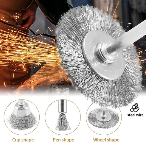 60 Pack Wire Wheel Brush Set, 1/8 Inch Shank Stainless Steel Brush Kit Rotary Buffing Brush Wheel, Rust Removal Tool Set, Wire Pen Brush + Bowl-Sh...