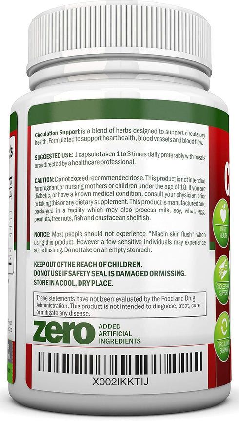 Blood Circulation Support - All Herbal Supplement For Healthy Blood Flow, Arteries & Veins - Promotes Leg Comfort - With Hawthorn, Niacin, L-Argin...