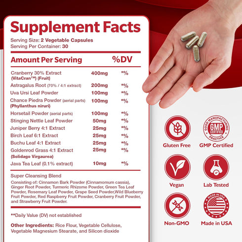 Kidney Cleanse Detox & Repair - Natural Kidney Support Supplement - Clinically Studied Cranberry Extract & 20+ Herbs for Kidney Function Support &...